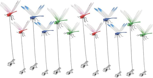 12 Pack Dragonfly Clip,3D Dragonfly Garden Stakes Decor,Fly Deterrent,Dragonfly Humming Bird Stakes,Deer and Horse,Bird and Fly Scare Devices for Indoor Outdoor Garden