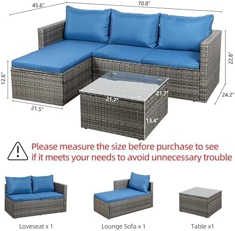 Shintenchi 4 Pieces Patio Furniture Sets, Outdoor Sofa Patio Sectional Sets All Weather, Wicker Rattan Seating Sofa Couch withwith Cushions & Coffee Table for Yard, Garden, Porch, Poolside (Blue)