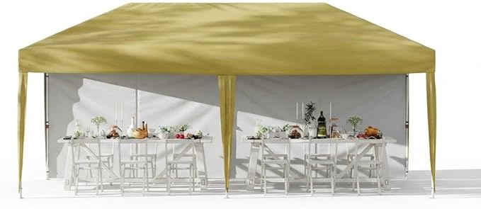 10'X20' Commercial Gazebo Pop-Up Canopy Tent, 5-Minute Setup No Tools Needed, 2 Sidewalls, 8 Stakes & 6 Sandbags, 210D Oxford UV Protection with Roller Bag for Farmers' Market, Wedding, Parties