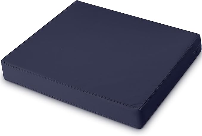 DoubleFill 1 Pcs Outdoor Ottoman Cushion 23"x19"x3" Waterproof Fade Resistant Outdoor Footstools Cushion Removable Patio Ottoman Cushions with Adjustable Fixing Strap for Stool (Navy Blue)