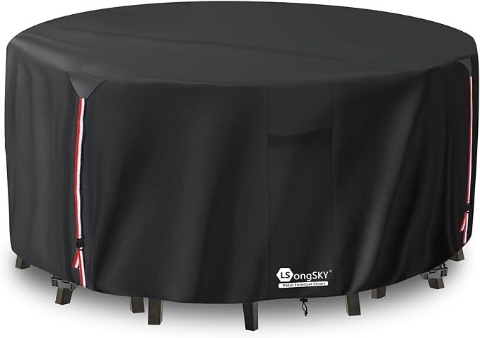 Round Patio Furniture Covers,600D Heavy Duty Waterproof Outdoor Furniture Cover for Round Dining Table with Rocking Swivel Chairs Set,72" Dia x 28" H Black