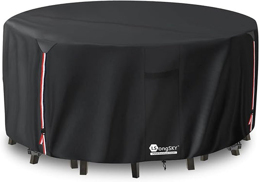 48 inch Round Patio Table Cover,600D Heavy Duty Outdoor Furniture Covers Waterproof,Round Patio Table for Patio Furniture Covers,48" Dia x 28" H Black