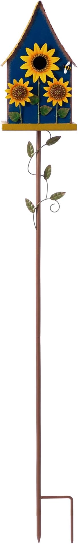 Glitzhome Birdhouses for Outdoors, Bird Houses Stake for Outside, 52.5" H Metal Bird House Decorative Sunflower Birdhouse with Stake for Garden Patio Backyard (Blue)