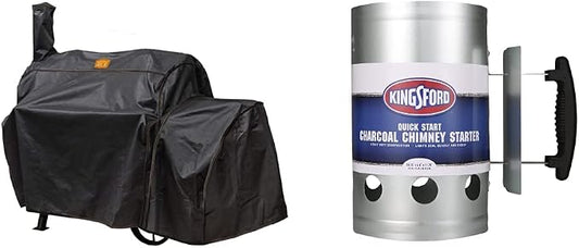 Oklahoma Joe’s Highland Offset Smoker Cover, Black & Kingsford Heavy Duty Deluxe Charcoal Chimney Starter | BBQ Chimney Starter for Charcoal Grill and Barbecues Silver