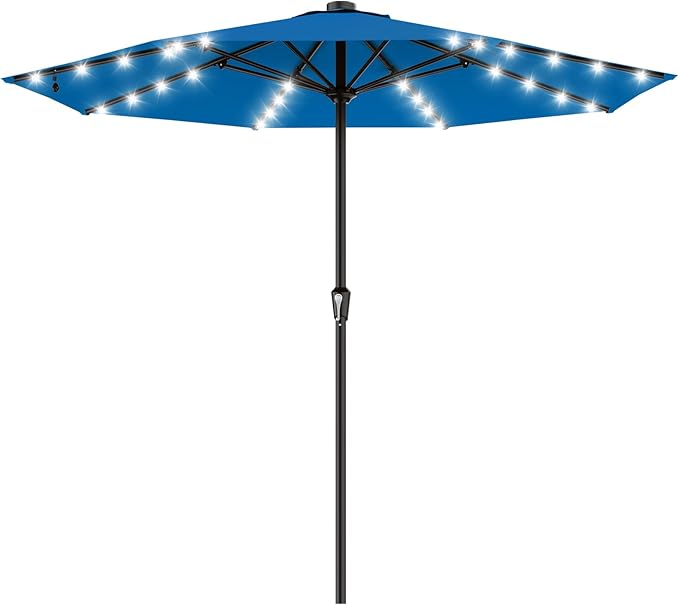 AreShark 11FT Large Patio Umbrella with Solar Lights, Lighted Solar Umbrella with Crank, Outdoor Table Market Umbrellas for Garden, Deck, Backyard, Pool and Beach, Royal Blue