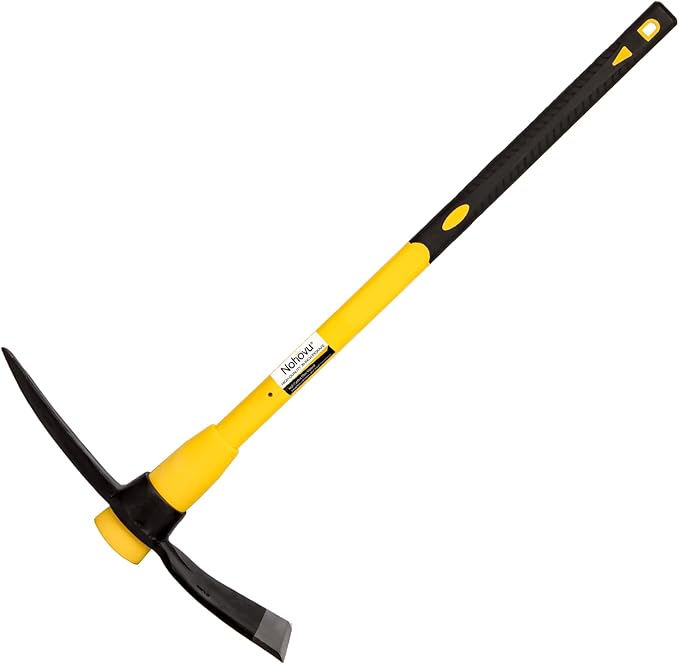 Nohovu Pickaxe with Shock Absorbing Fiberglass Handle, Heavy Duty Forged Steel Pick Axe for Digging, 36 Inches (406SB)