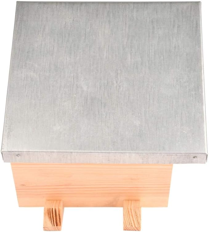 Esschert Design FB460 House-Shaped Wood Bird Feeder, Feeds One Jar of Peanut Butter, Galvanized Metal Roof