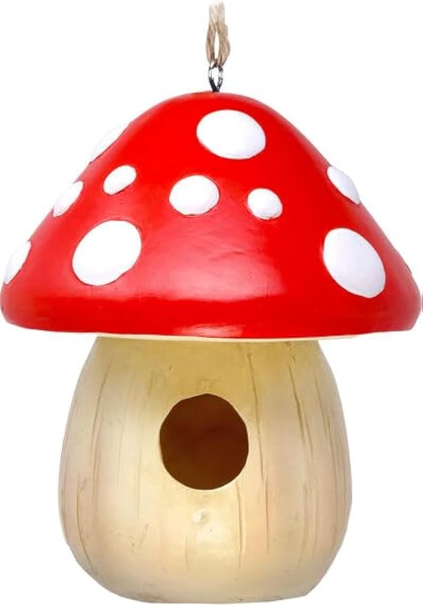 Spoontiques Mushroom Birdhouse - Cottage Core Garden Décor - Decorative Bird House for Yard and Garden Decoration - Hanging Novelty Birdhouse for Outdoor Patio