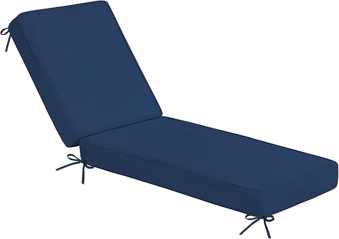 Sundale Outdoor Olefin Chaise Lounge Cushion, Water-Resistant Patio Lounge Chair Cushion, Thick Lounger Pad with 4 Straps Dark Blue, 72 x 21 x 4 Inches