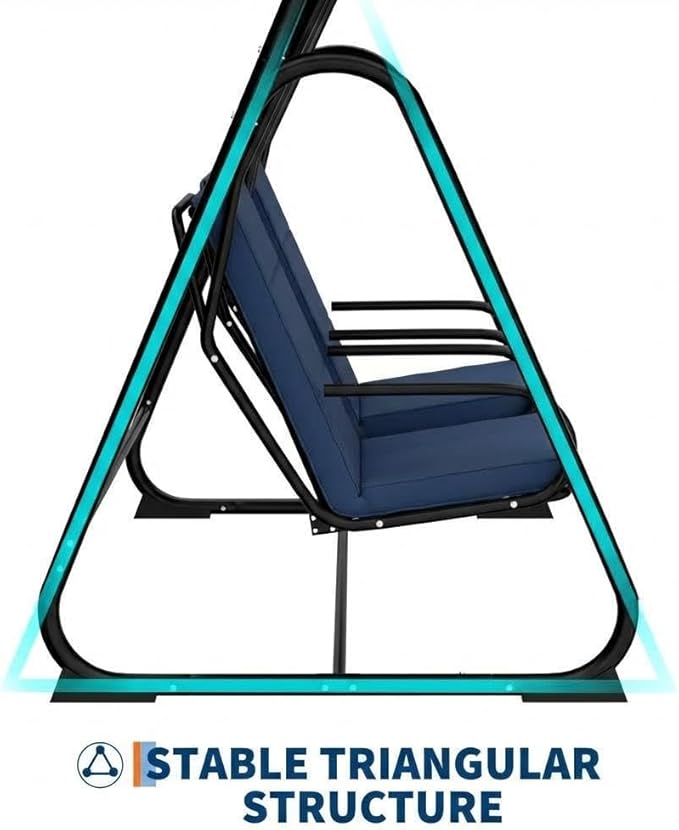 GarveeLife 2 Person Porch Swing Chair, Heavy Duty Outdoor Patio Swing Glider with Adjustable Canopy & Removable Cushions, Independent Swing Chairs for Garden, Balcony, Poolside, Backyard, Dark Blue