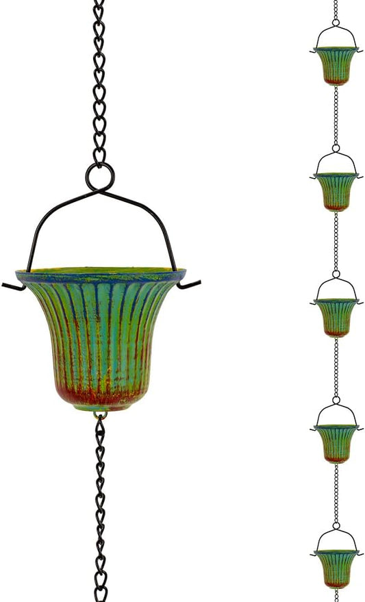 10ft Rain Chains for Outside Gutters, Eaves, Drainage | 12 Cups, Metal Rain Chain, Adjustable Length, Decorative Replacement Downspout