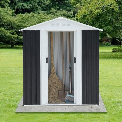 KEIKI 5x3FT Outdoor Storage Shed, Heavy-Duty Metal Storage Shed with Floor & Lockable Sliding Doors, Waterproof Tool Sheds for Garden, Backyard, Patio, Lawn