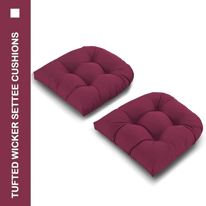 Outdoor Chair Cushions Set of 2, 22x22x4 Inch Seat Pads with Ties for Patio Wicker Chairs Garden Dining Chair, Indoor Outside Use, Fade-Resistant & Waterproof, Burgundy
