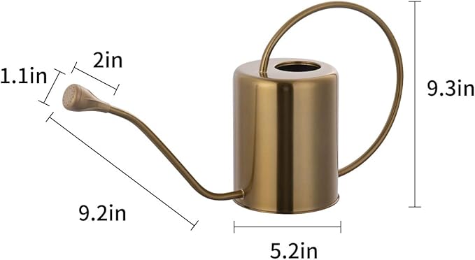 Yowon 1/2 Gallon 68oz Long Spout Stainless Steel Gold Colored Watering Can for Indoor Plant Watering or Outdoor Gardening with 2 Removable Spray Spout for Flowers