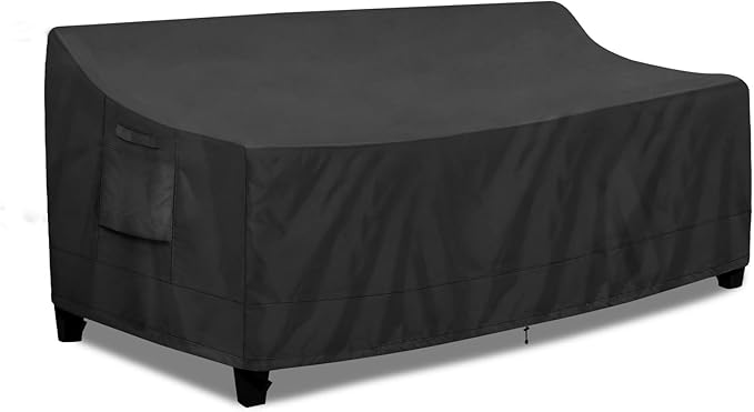 PureFit Outdoor Couch Cover Waterproof Patio Sofa Furniture Covers, 3-Seater Outdoor Cover with Air Vent and Handles, 85W x 35D x 35H Inches, Black