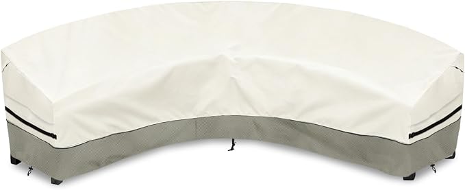 Okcool Outdoor Sectional Cover,Curved Patio Furniture Covers for 4-6 Seater Outdoor Furniture Couch,158"(Back Arc Length) x 104"(Front Arc Length),White&Grayish Green