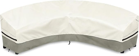 Okcool Outdoor Sectional Cover,Curved Patio Furniture Covers for 4-6 Seater Outdoor Furniture Couch,158"(Back Arc Length) x 104"(Front Arc Length),White&Grayish Green