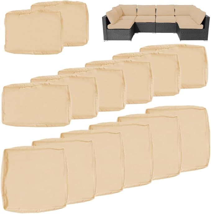14Pcs Outdoor Cushion Covers Replacement Washable w/Zipper for 6-Seaters Sofa Patio Slipcovers Set Seat and Back Covers Only-23.6x23.6x4inch