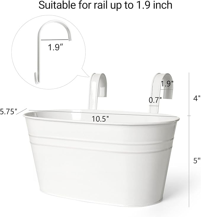 Dahey 3 Pcs 10.5 and 15.7 Inch Metal Iron Hanging Flower Pots for Railing Fence Hanging Bucket Pots Countryside Style Window Flower Plant Holder with Detachable Hooks for Garden Yard Home Decor