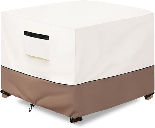 Patio Ottoman Cover Waterproof Heavy Duty Square Outdoor Ottoman Covers, 32W x 32D x 18H Inches Patio Furniture Covering Protector Outdoor Side Table Cover (Beige)