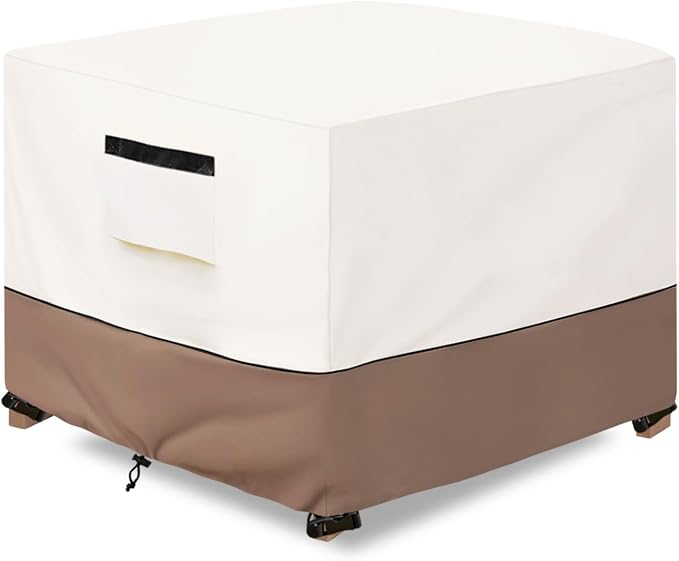 Patio Ottoman Cover Waterproof Heavy Duty Square Outdoor Ottoman Covers, 22W x 22D x 18H Inches Patio Furniture Covering Protector Outdoor Side Table Cover (Beige)