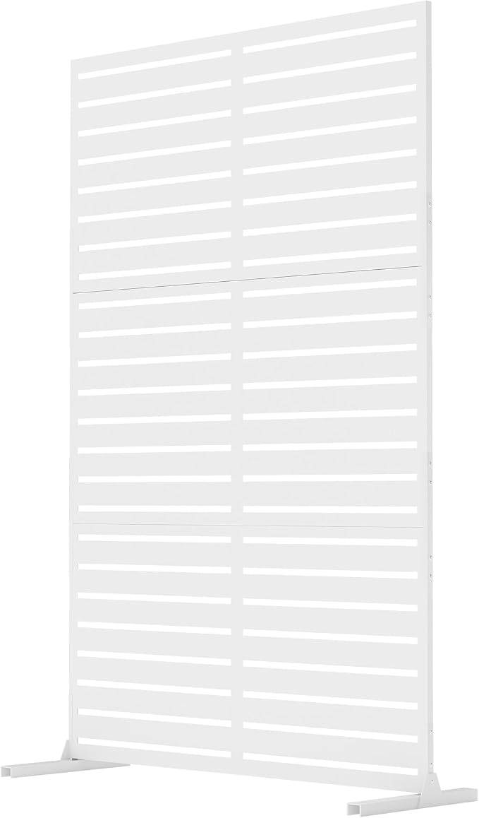 Garvee Outdoor Metal Privacy Screen, 47" W x72 H Decorative Privacy Fences White Panel with Stand, Freestanding Metal Sreens, for Indoor Garden Patio Balcony Poolside Yards, White