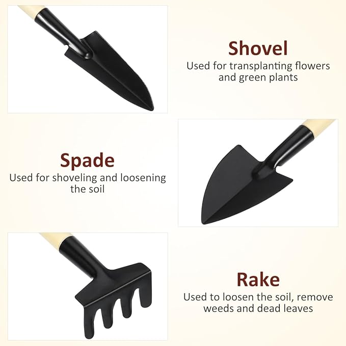 Housoutil Mini Gardening Tools, 6Pcs Small Garden Tools Set, Miniature Shovel Rake Trowel for Indoor Plants Pots Succulent Terrarium Bonsai, Portable Fairy Garden Accessories Hand Supplies Kit