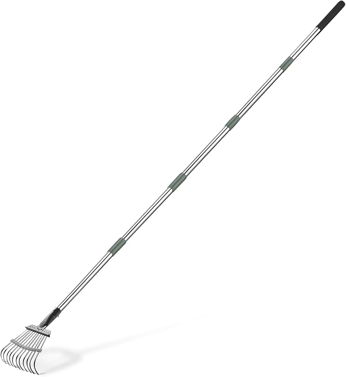 Amazon Basics - Garden Rake, 38.5" - 80.5" Adjustable Steel Handle, Black
