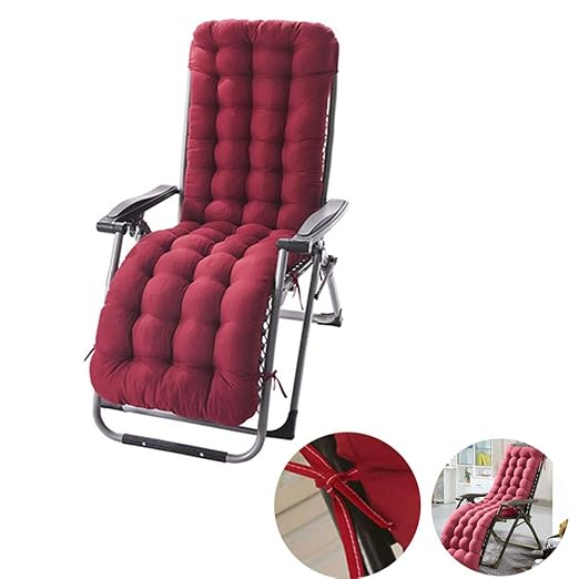 Patio Chaise Lounger Cushion, Indoor/Outdoor Cushions With 6 Ties, Thick Padded Swing Bench Cushion for Rocking Chair Sofa, 61 Inch (Wine Red)