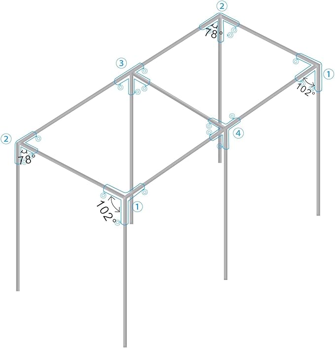 Aoneky 1-3/8 Inch Slant Roof Corner Canopy Fitting Kit, Heavy Duty Metal Frame Connector for DIY Canopy Carport Shed Gazebo Greenhouse, 4 6 8 10 Leg Options (6 Leg Kit)