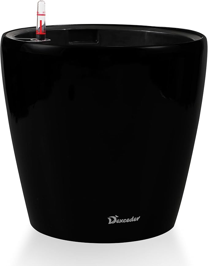 Dexceder 15x14 Self Watering Planter with Wheels (Black Matte) | Inner Pot Design, Thickened Large Floor Standing Flower Plant Pot with Water Level Indicator Indoor Outdoor
