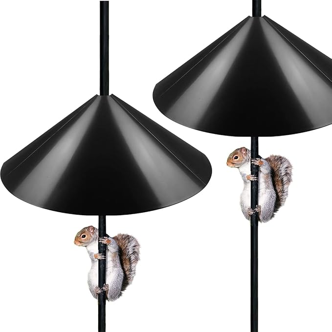 Queension 19-inch Wide Squirrel Proof Baffle,Squirrel Guard Stopper for Outside Shepherd Hooks or OutdoorBird Feeder Poles, Save Bird Houses from Squirrels, Rodents and Raccoons, Black, 2 Pack…