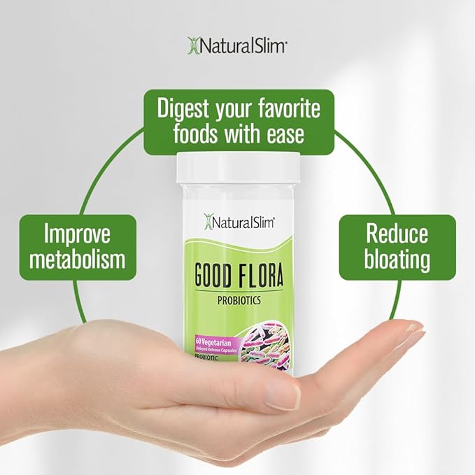 NaturalSlim Good Flora, Probiotics for Women & Men - Gut Health Supplements with 7 Powerful Strains for De-Bloating & Vitality - Probiotics for Digestive Health, 60 Vegetarian Capsules, 2 Pack