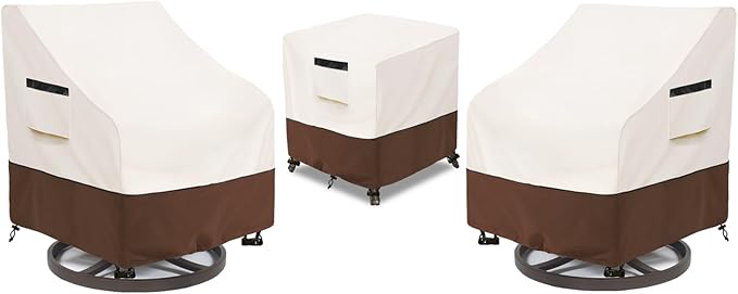 Patio Furniture Set Covers for 3 Piece Outdoor Bistro,Waterproof 100% Outdoor Furniture Cover for 2 Swivel Chairs and Coffee Table,Beige