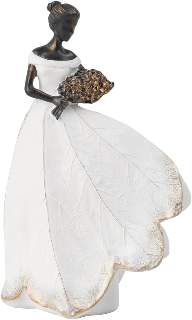 Guichifun Fairy Statue Collection Home Decoration - White Leaf Angel Girls Resin Home Decor for Outside or Inside Rustic Garden Grave Decorations for Cemetery Figurines Gift 5 x 3 x 7.5 Inch