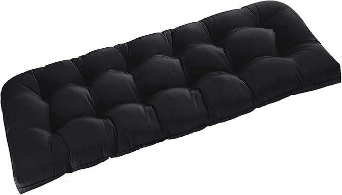 downluxe Outdoor Bench Cushion for Patio Furniture, Water Resistant Tufted Overstuffed Porch Swing Cushions, Thick Outdoor Loveseat Cushions, 59" x 18" x 5", Black, Set of 1