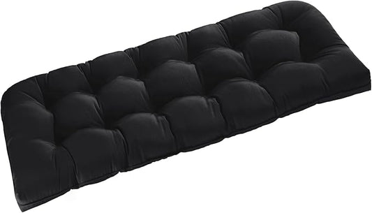 downluxe Outdoor Bench Cushion for Patio Furniture, Water Resistant Tufted Overstuffed Porch Swing Cushions, Thick Outdoor Loveseat Cushions, 59" x 18" x 5", Black, Set of 1