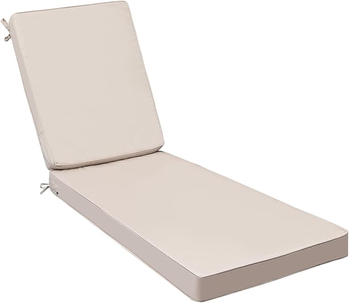 AAAAAcessories Outdoor Chaise Lounge Cushions, Fade-Resistant, Waterproof Patio Furniture Replacement Cushions, 72" x 21" x 3", Sandstone Beige