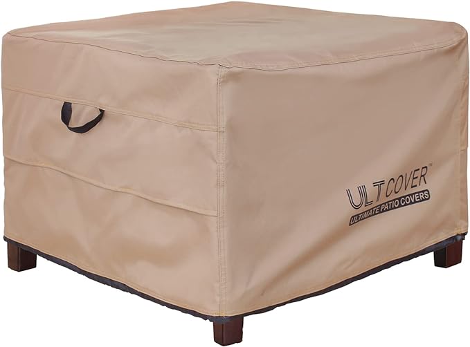 ULTCOVER Waterproof Patio Ottoman Cover Square Outdoor Side Table Furniture Covers Size 32L x 32W x 20H inch