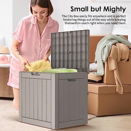 30 Gallon Deck Box, Waterproof Resin Outdoor Storage Box with Lockable Lid, Patio Storage Box with Fade Resistant for Patio Furniture Cushions, Pool Accessories, Garden Tools, Light Coffee