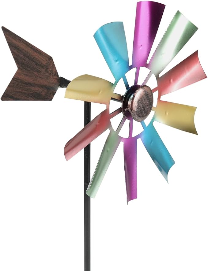 BinaryABC Outdoor Yard Windmill Metal Wind Spinner,Wind Sculptures Spinners Yard Decor Pinwheel,for Garden Yard Lawn Patio Decoration (Colorful)