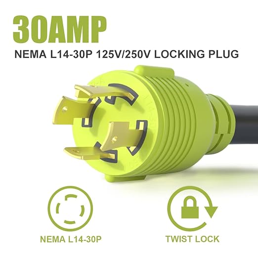 NEMA L14-30P to NEMA L6-30R,30 Amp Adapter 4 Prong to 3 Prong Lock Connection,Welder Generator EV Power Conversion Cord,STW 10 Gauge,ETL Listed(1FT)