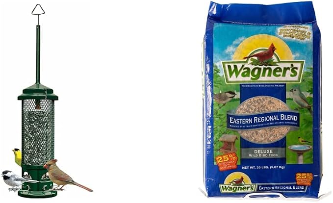 Squirrel Buster Legacy Squirrel-Proof Bird Feeder w/4 Metal Perches, 2.6-Pound Seed Capacity & Wagner's 62004 Eastern Regional Wild Bird Food, 20-Pound Bag