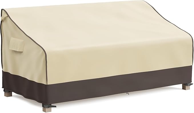 MR. COVER 3-Seater Outdoor Couch Cover Waterproof, 90 Inch Patio Furniture Covers Waterproof with All Weather Protection, Heavy Duty Outdoor Sofa Covers with Air Vent and Handles, Brown & Khaki