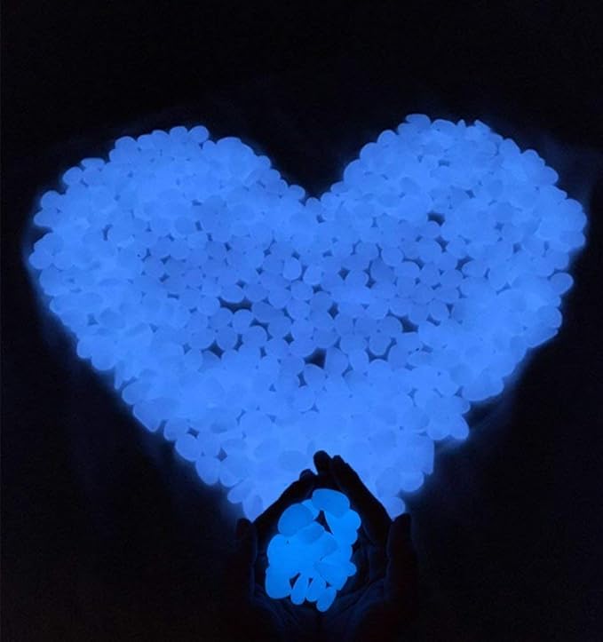 Glow in the Dark Garden Pebbles Stone for Walkway Yard and Décor (Blue 200Pcs)