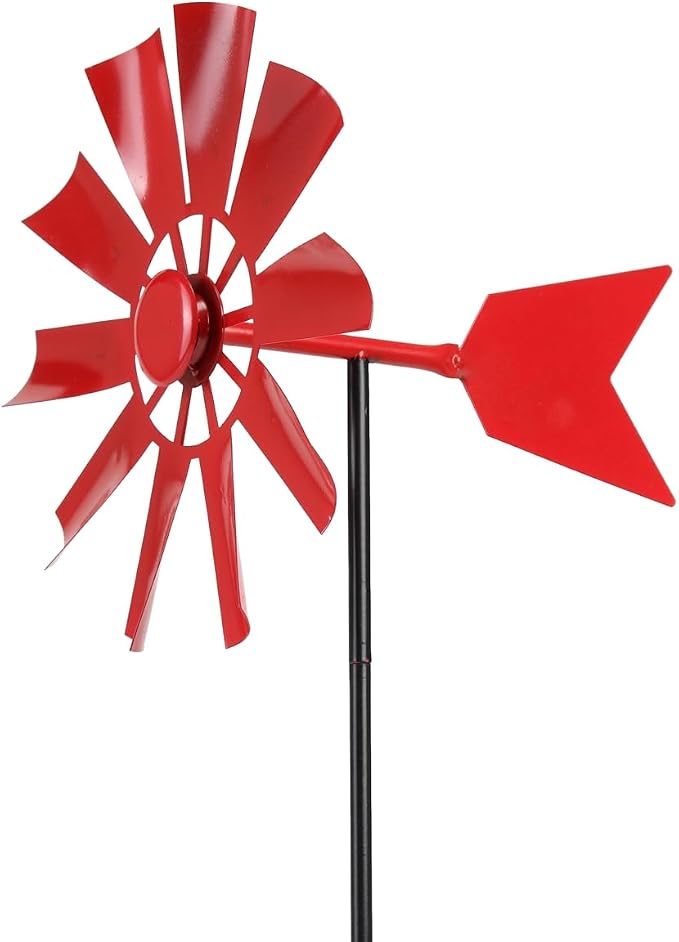 BinaryABC Outdoor Yard Windmill Metal Wind Spinner,Wind Sculptures Spinners Yard Decor Pinwheel,for Garden Yard Lawn Patio Decoration (Red)