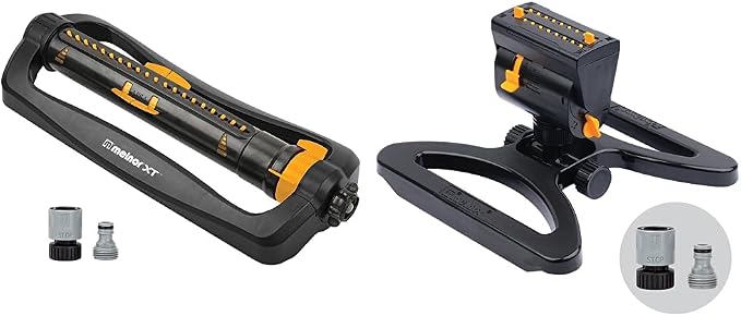 65165AMZ Melnor XT Turbo Oscillating Sprinkler & 65131AMZ Mini Oscillator Sprinkler Bundle, Black, Yellow
