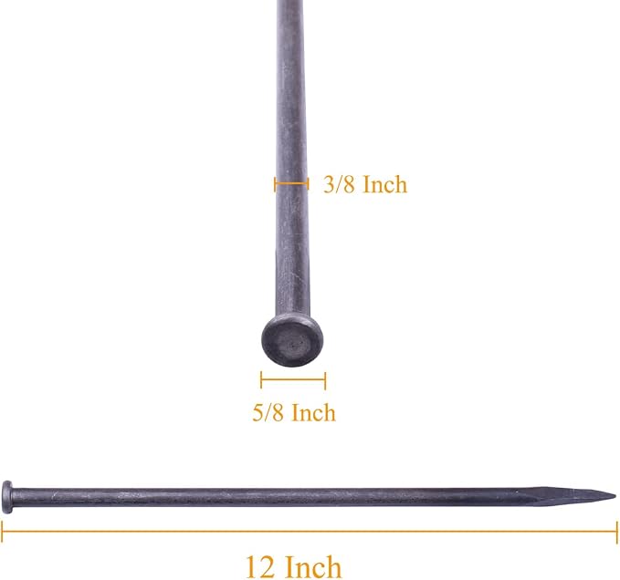 WOWCASE 12 Inch Metal Edging Spikes,25 Pcs Heavy Duty Solid Metal Landscaping Spike, Anchoring Spike Nails for Paver Edging, Weed Barrier, Artificial Turf Etc. (25)