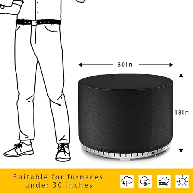 Fire Pit Cover Round for Solo Stove Yukon 27 inch-30 inch, Waterproof Smokeless Fire Pit Cover, Fits for Gas/Table/Bowl Fire Pits - 30 inch D X 18 inch H