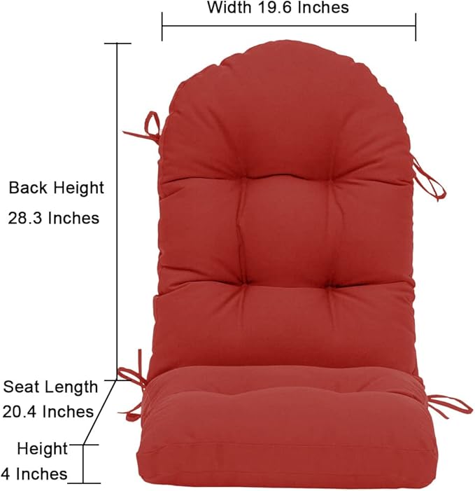 QILLOWAY Outdoor High Back Chair Cushion for Adirondack, All Weather Rocking Chair Cushions Thick Padded Replacement for Patio Furniture,Red